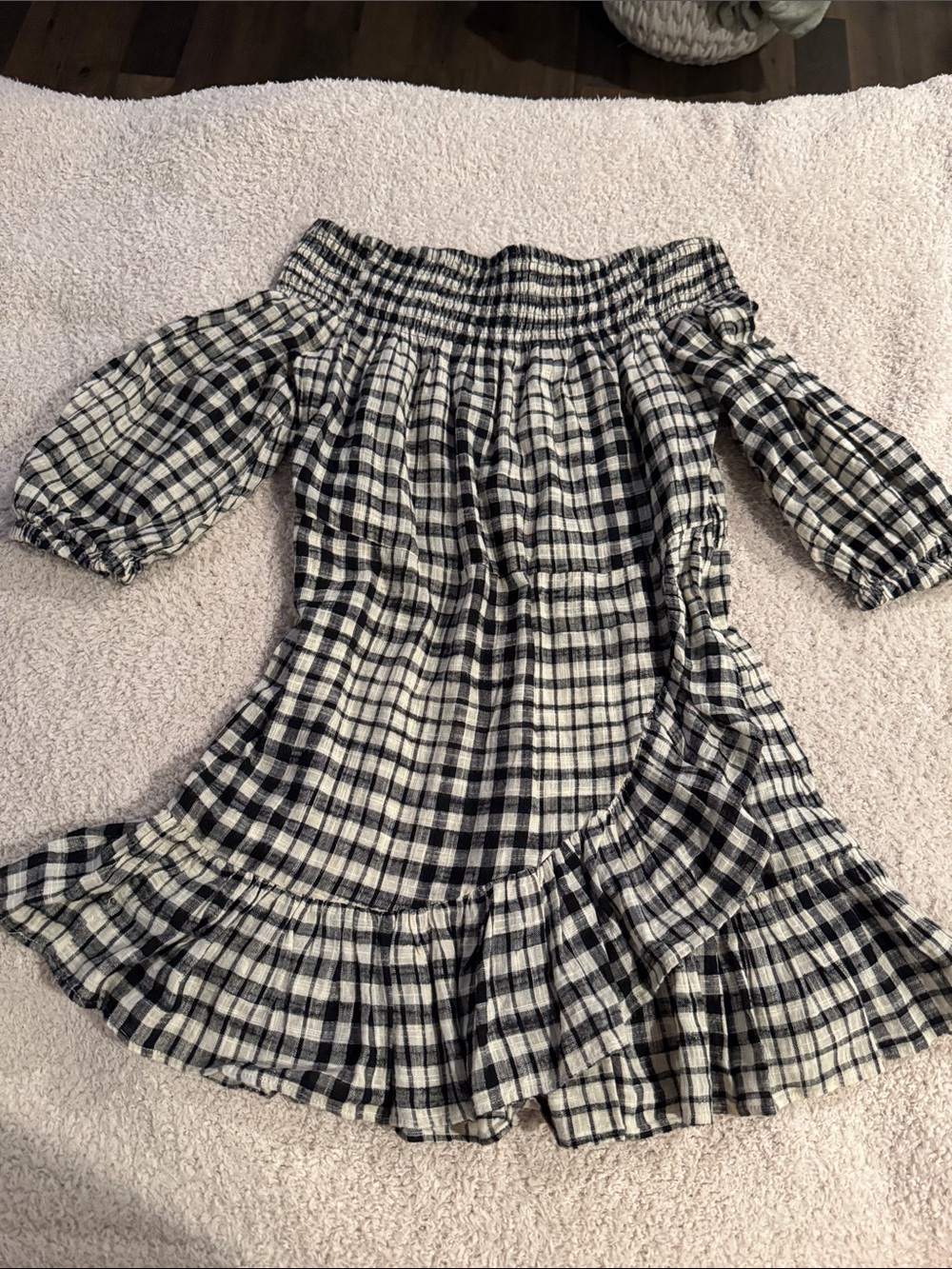 Tularosa Black & White Plaid Off-Shoulder Dress size small